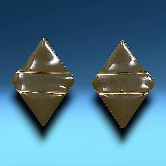 Vintage 1980's Taupe Folded Enamel Diamond Shaped Earrings Pierced New Wave Punk - Picture 1 of 5